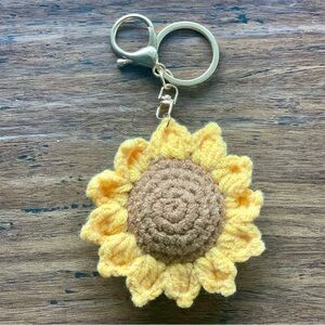 Crochet Sunflower Keychain - Yellow and Brown